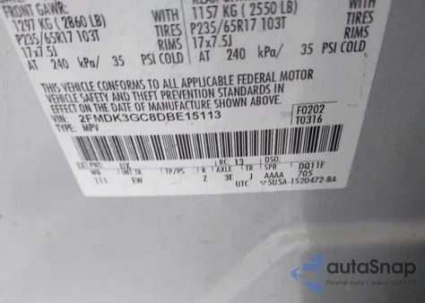 2013 Ford Edge Se z USA, uszkodzony, nr VIN 2FMDK3GC8DBE15113